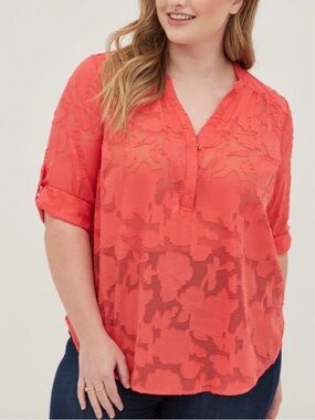 Torrid Harper Chiffon Clip Floral 3/4 Sleeve Blouse 3X